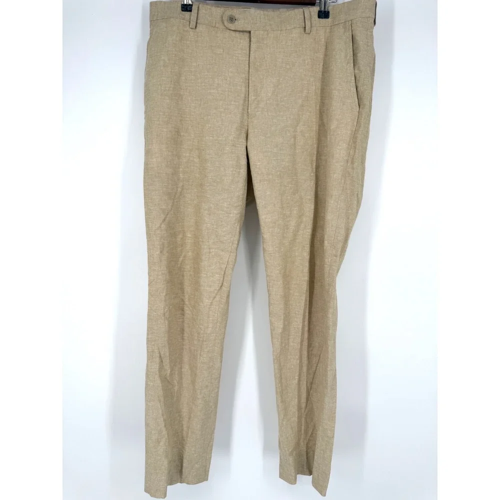 Joseph Abboud JOE 36x32 Linen Cotton Dress Pants Beige Oatmeal Summer Trousers